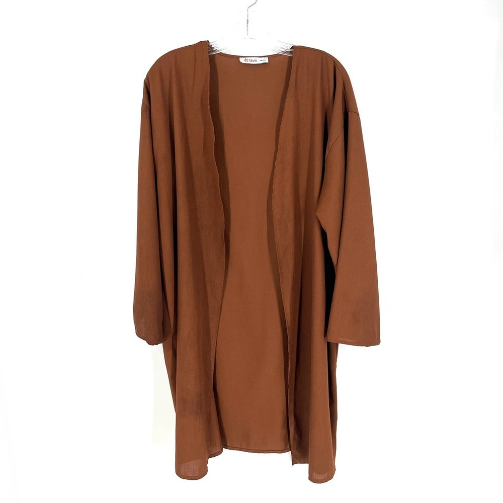 Tavin Kimono Long Open Front Cardigan Rust Brown